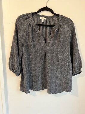 Joie Black & White Peasant V-Neck Blouse